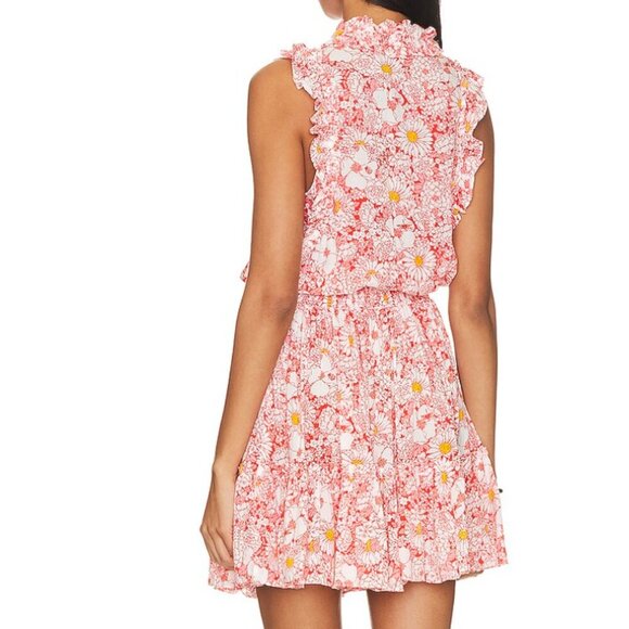 Poupette St Barth Triny V Mini Dress in Orange Mid 70's Garden Floral XS NWT - Picture 3 of 5